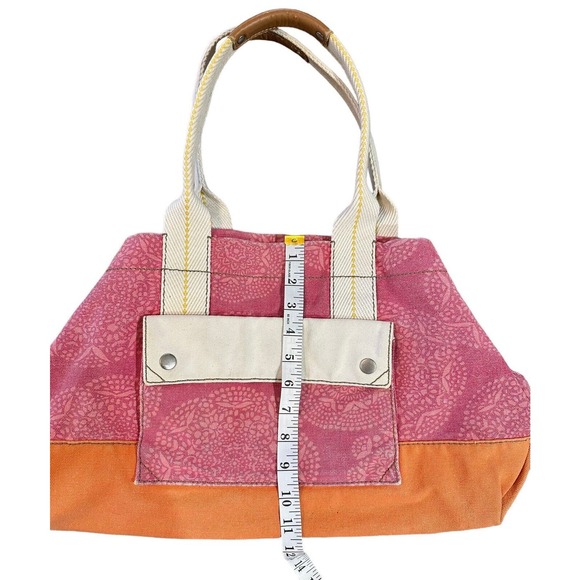 Fossil Lena Canvas Pink Orange Large Double Handles Tote Bag Overnight Carry All - Picture 9 of 16